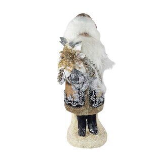 Holiday Santa Clause Figurine Velvet Faux Fur Gold Silver Decorative Accents